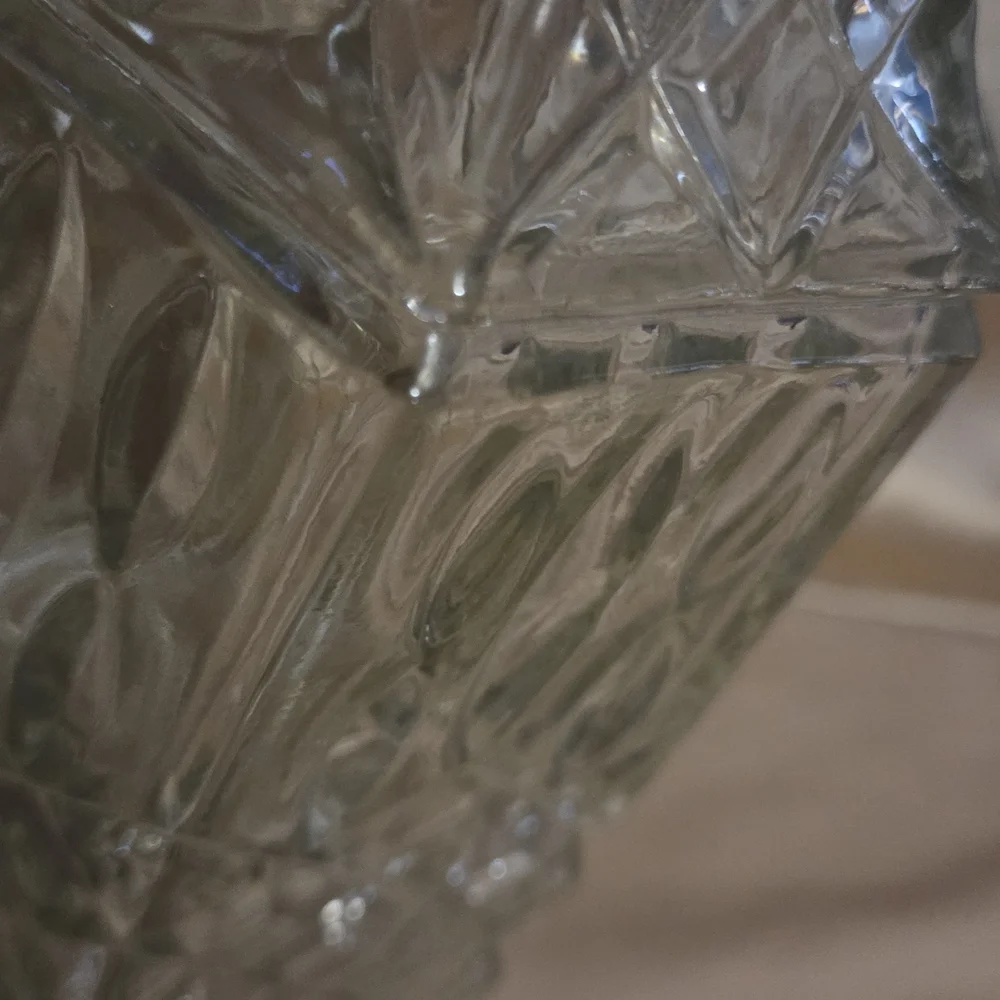 Vtg Libbey Cambridge Diamond Cut Clear Glass Decanter & Stopper 14